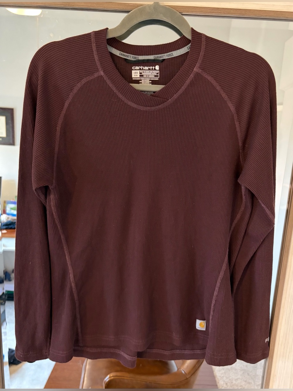 Carhartt Women Force Midweight Waffle Base Layer Shirt Size LARGE Maroon